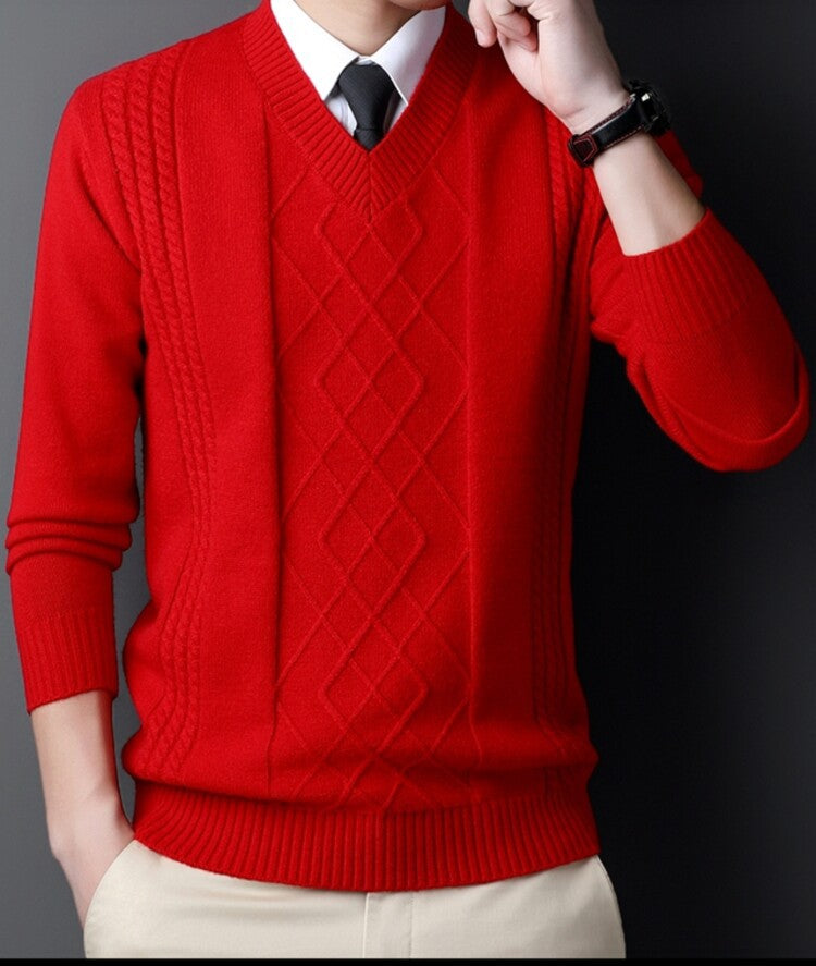 Streetwave Mens V Neck Cable Knit Sweater Premium Wool For Modern Professionals Everyday Wear