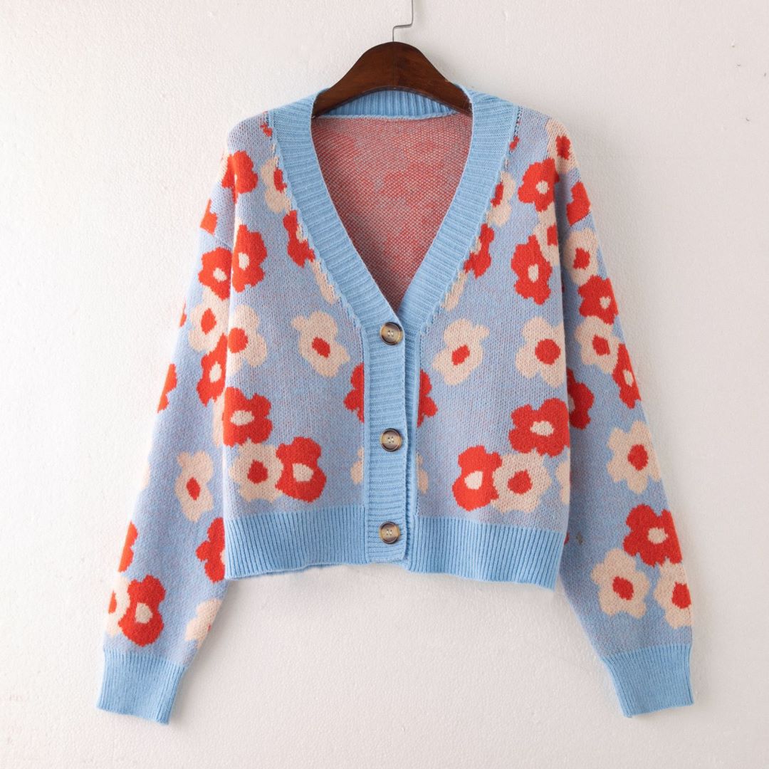 Floral Cardigan For Women By Streetwave Chic Vibrant Button Front Knit With Colorful Flowers