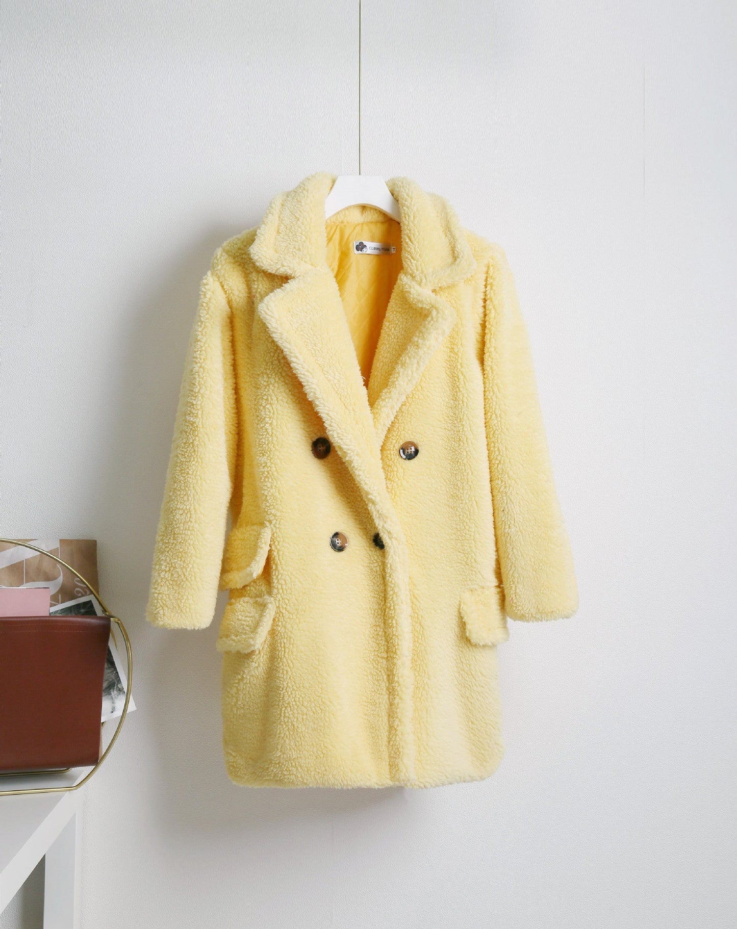Street-wave Women's Cozy Double-Breasted Sherpa Coat In Sky Blue Plush For Winter Warmth And Style