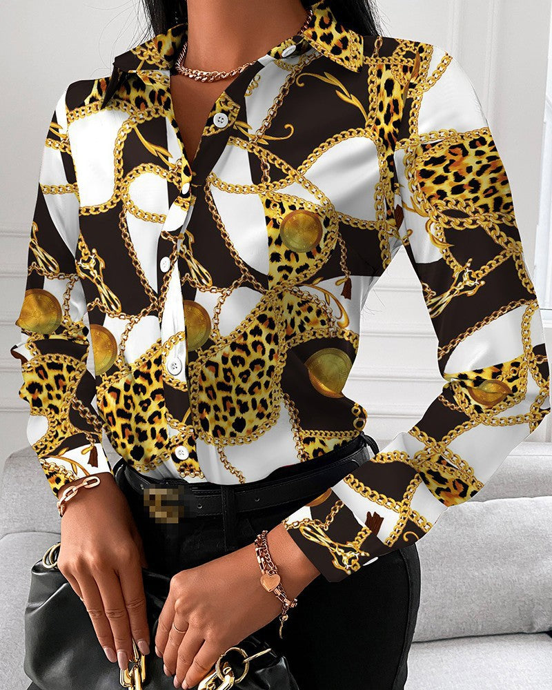 Street-wave Women Chain Pattern Blouse With Elegant Chain Motif For Stylish Everyday Wear