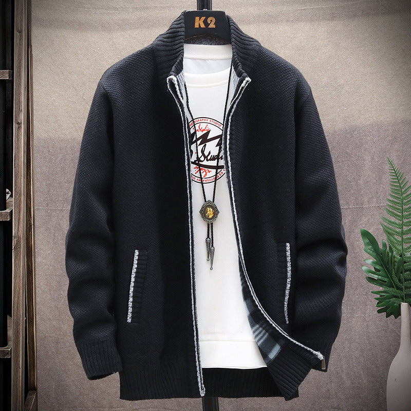 Streetwave Mens Knit Cardigan With Stand Collar And Pockets For Casual Smart Look