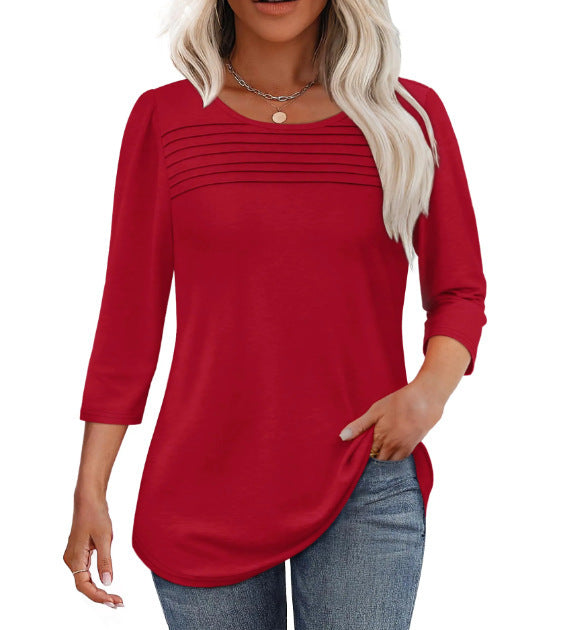 Street-wave Women Elegant Ruched Top Soft Knit Fit Versatile Day To Night For Work