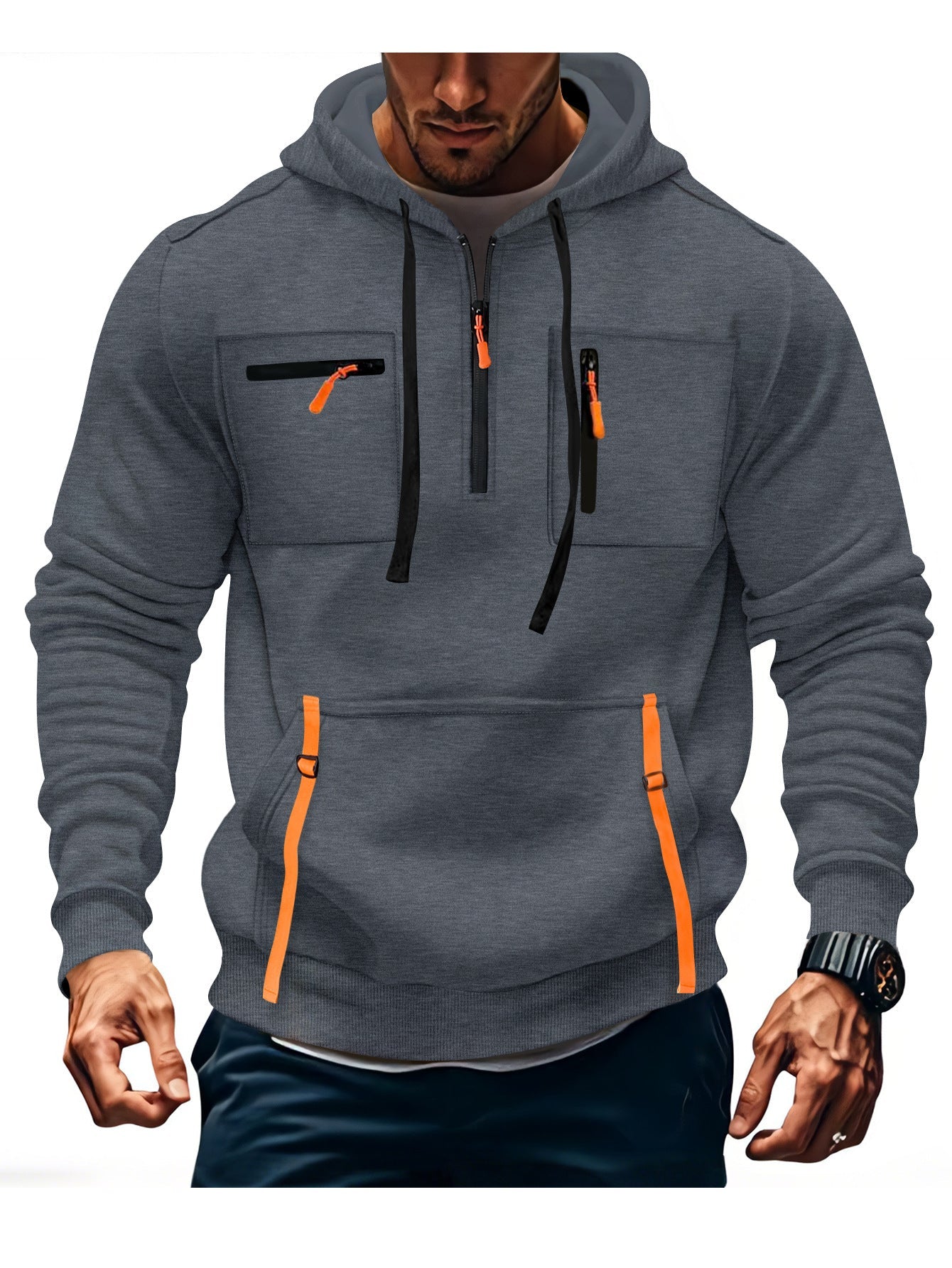 Street Wave Men's Stylish Hooded Sweatshirt With Functional Zip Pockets For Active Men