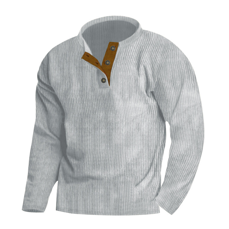 Street-wave Men's Casual Henley Sweater With Placket And Ribbed Texture Knit Pullover