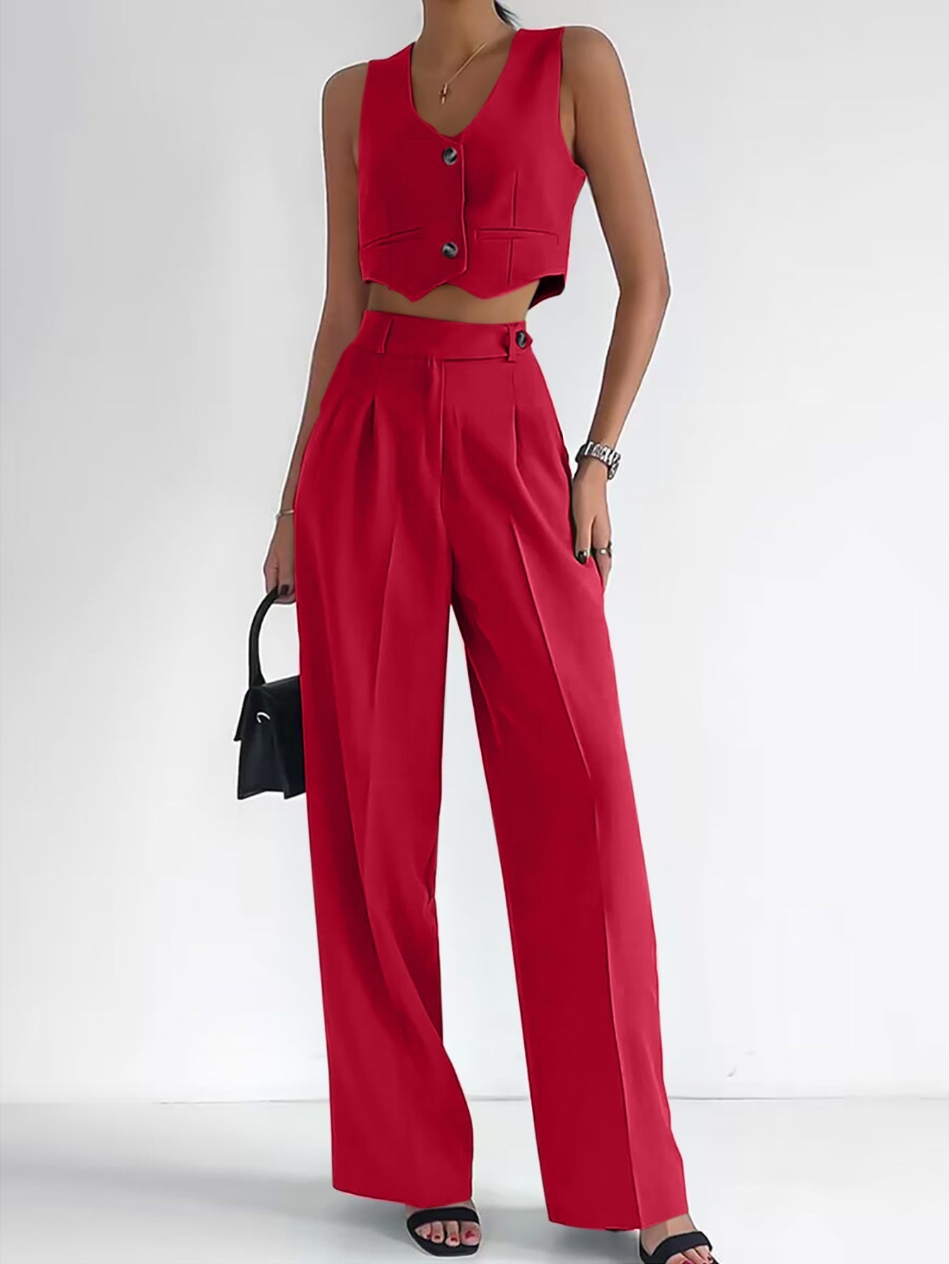 Street-Wave Women's Sleeveless Top Two-Piece Set With Wide-Leg Pants Flattering Fit