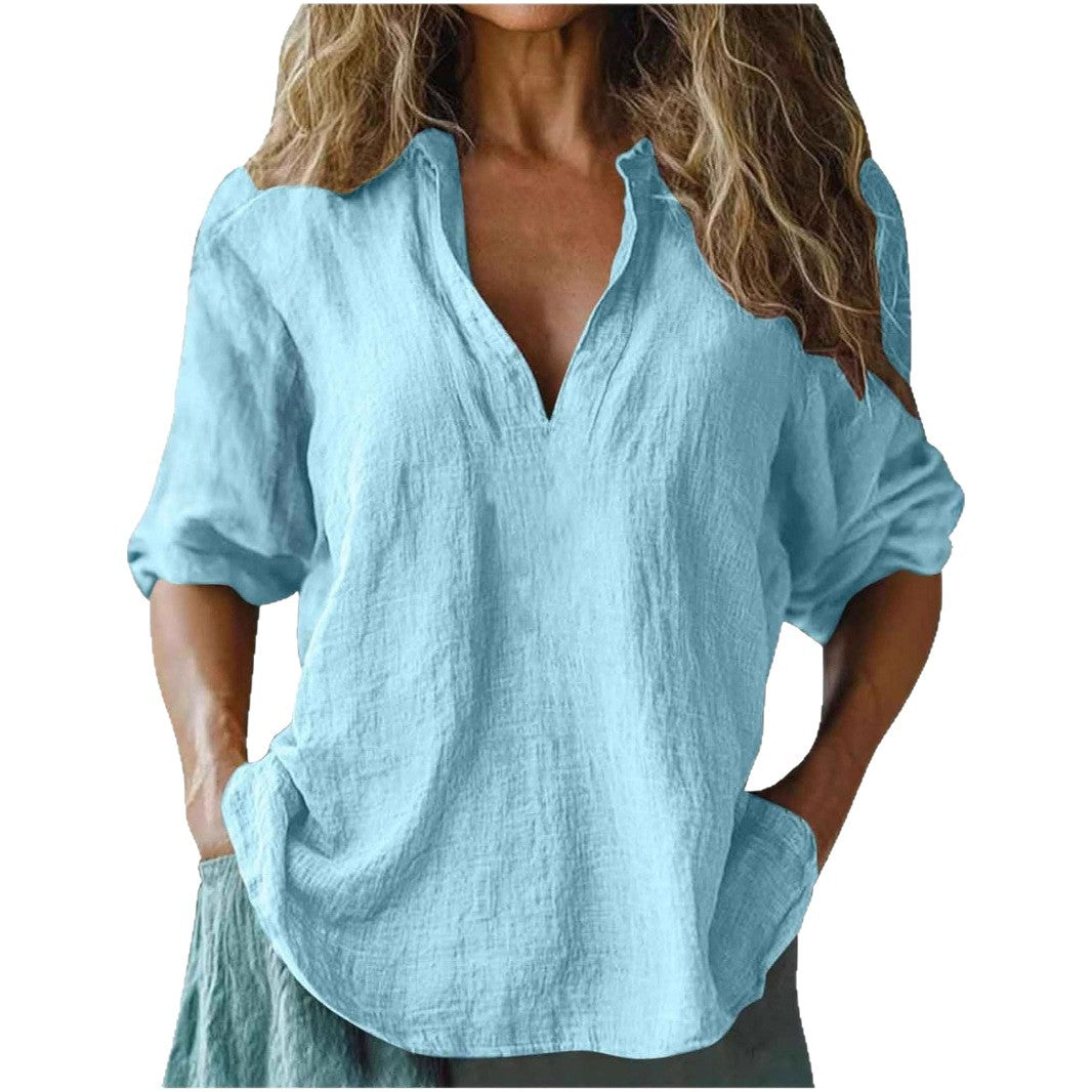 Street-Wave Linen Blouse For Women Breathable Casual Elegance Comfortable Everyday Wear
