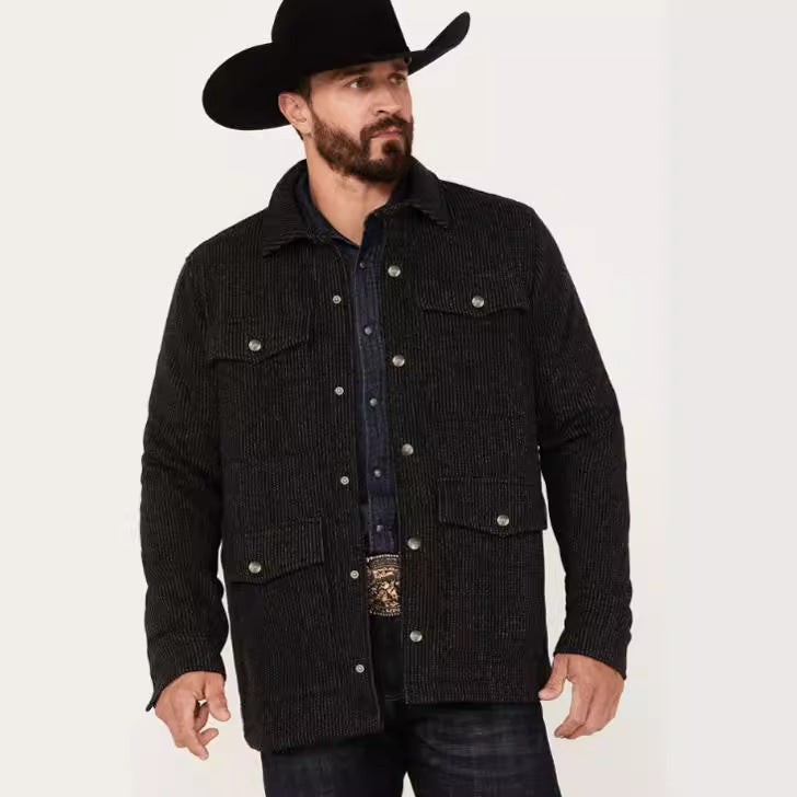 Mens Flannel Jacket With Double Chest Pockets Street Wave For Men Durable Warm Everyday Wear