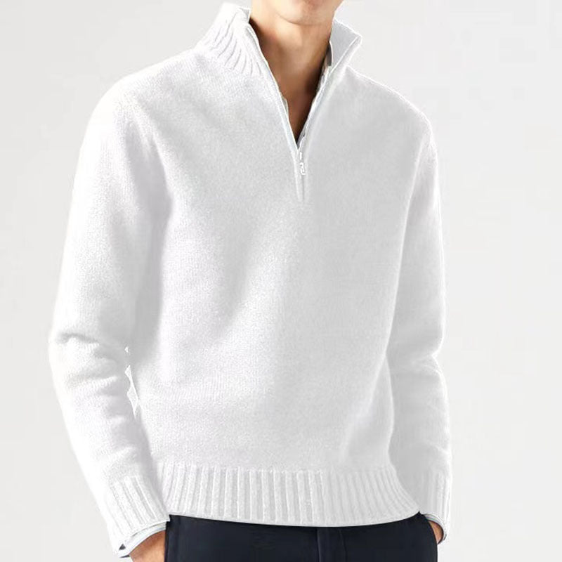 Street-Wave Mens Wool High-Collar Zip Sweater For Cold Days Cozy Warmth Modern Style