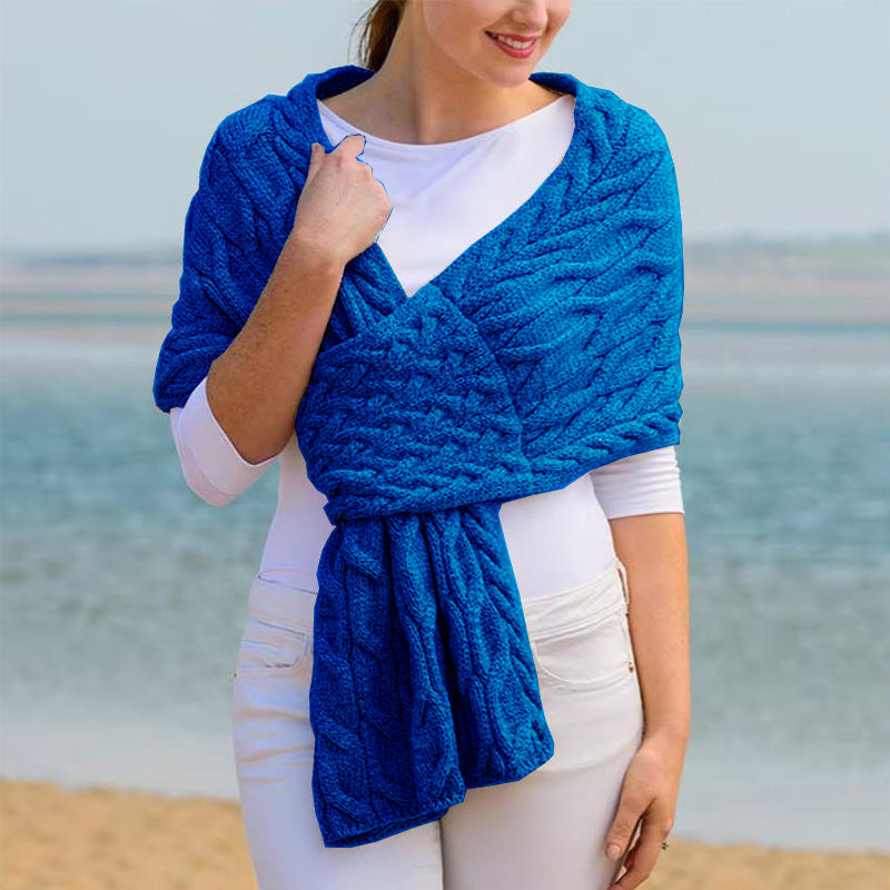 Street-wave Women's Cable Knit Wrap Stole With Textured Pattern For Elegant Cozy Winter Accessory