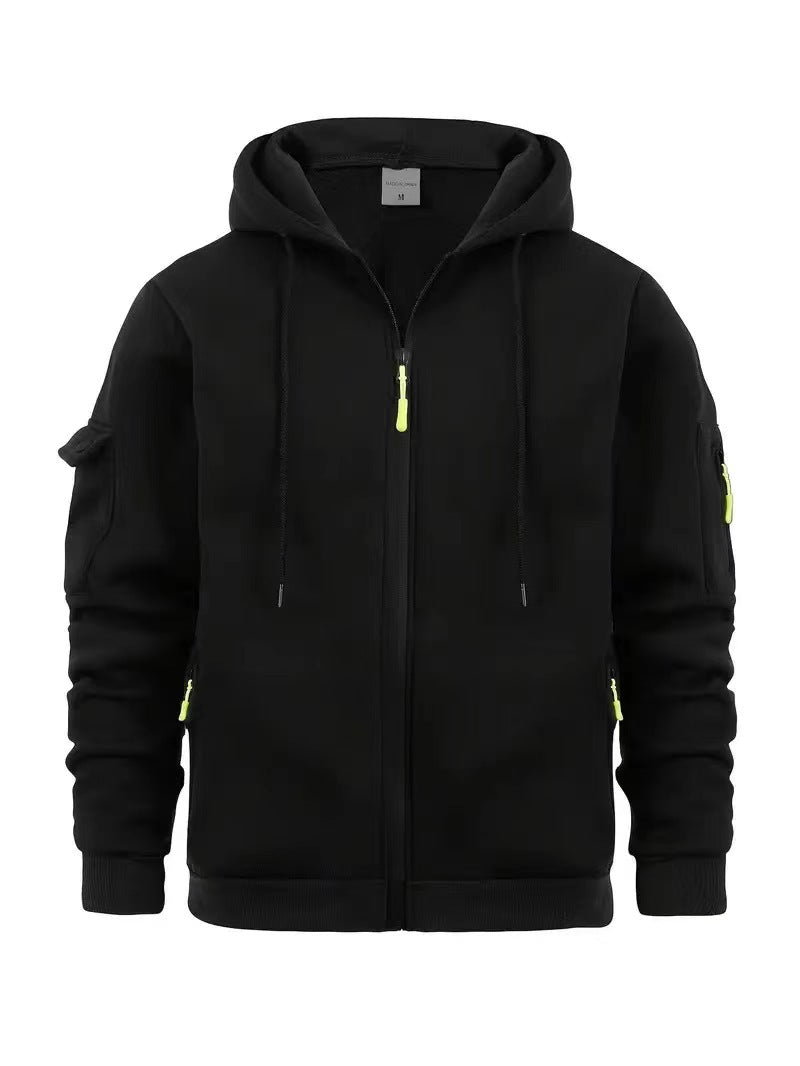 Street-wave Men's Functional Hoodie Jacket With Zip Pockets For Outdoor Warmth And Breathable Comfort