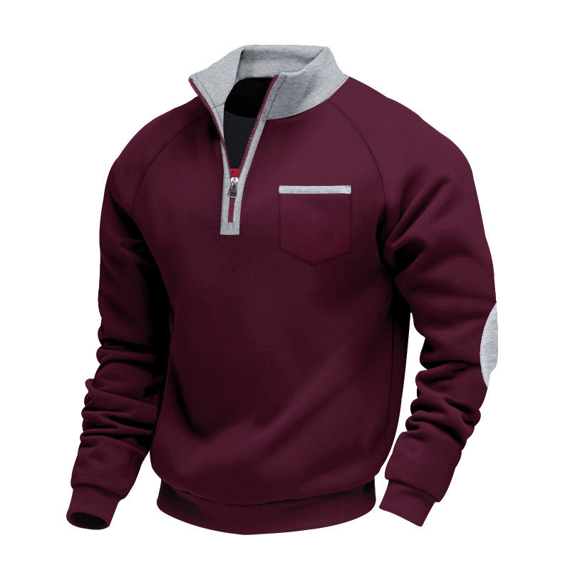 Street Wave Men's Quarter Zip Sweatshirt With Stand Collar And Front Pocket Cozy Everyday Wear