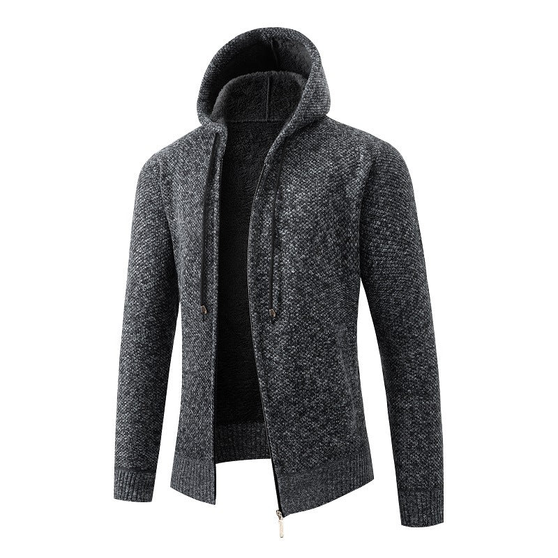 Mens Hooded Fleece Lined Knit Cardigan Street Wave Premium Warmth For Men With Cozy Insulated Feel