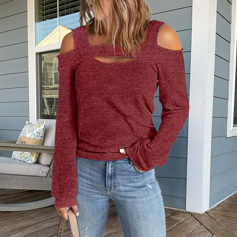 Street-Wave Cold Shoulder Long Sleeve Top With Cutout Details For Trendy Women Everyday Wear