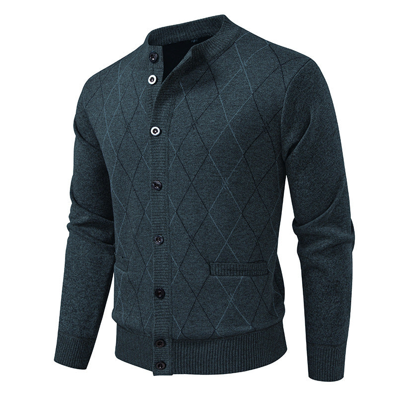 Street-wave Men's Cardigan With Modern Diamond Pattern For Stylish Urban Men Ideal For Office And Casual Wear