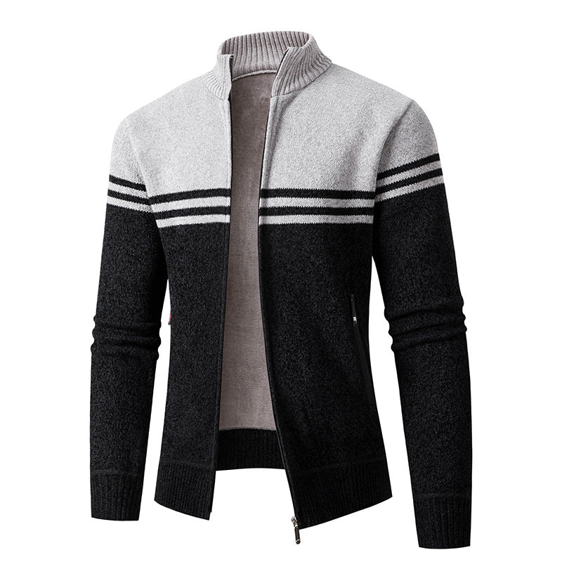 Street-Wave Men's Zip Cardigan With Modern Zipper And Sport Stripe Knit Breathable Cotton Blend