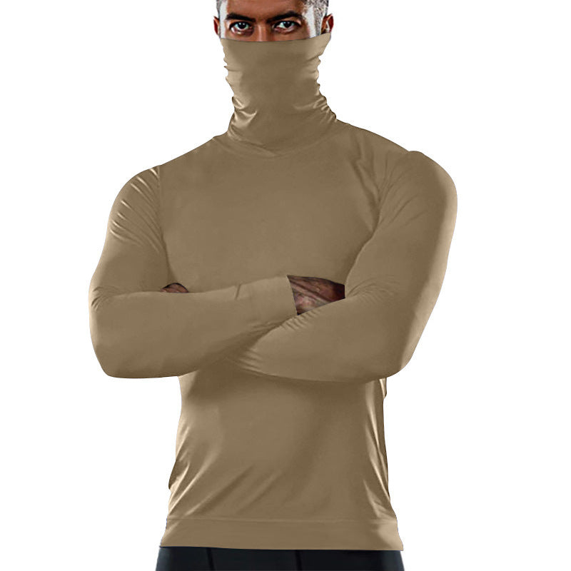 Street-wave Men's High-Collar Performance Shirt With Moisture-Wicking Tech For Athletes