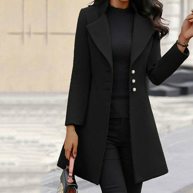 Street Wave Fester Mantel Coat For Women Long Lapel Collar Cotton Blend Mustard All Season