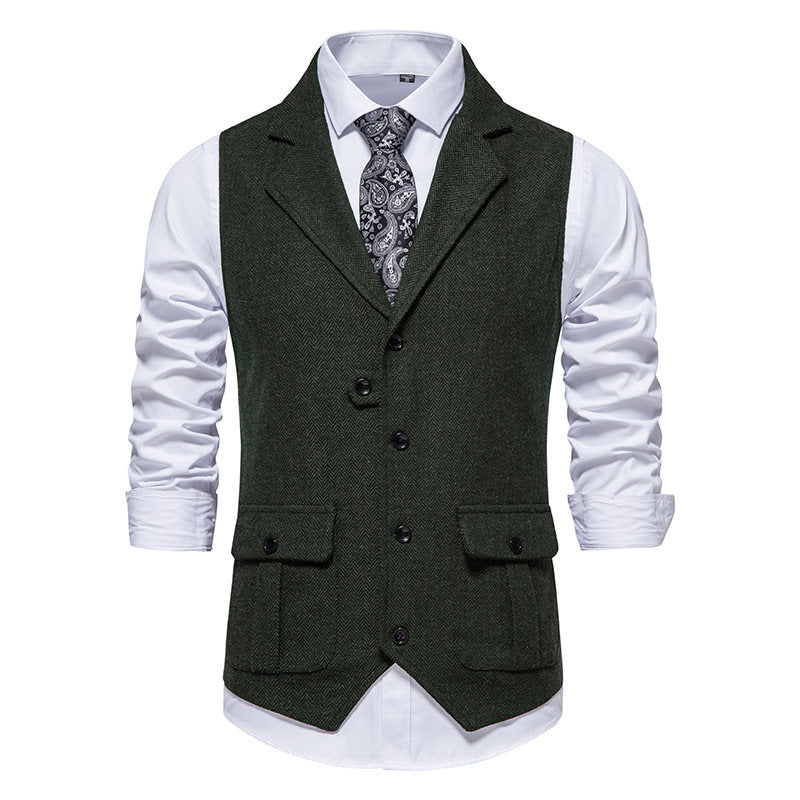 Street Wave Men's Herringbone Suit Vest With Practical Pockets Modern Formal Waistcoat for Gents