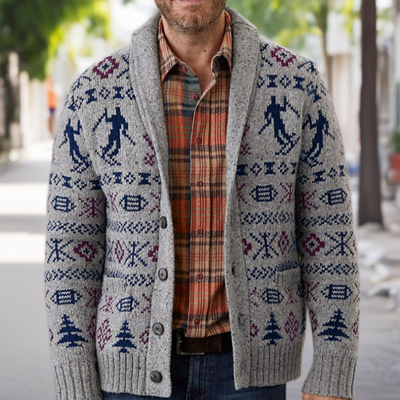 Street-Wave Mens Cardigan With Traditional Pattern And Warm Lining For Cozy Winter Wear