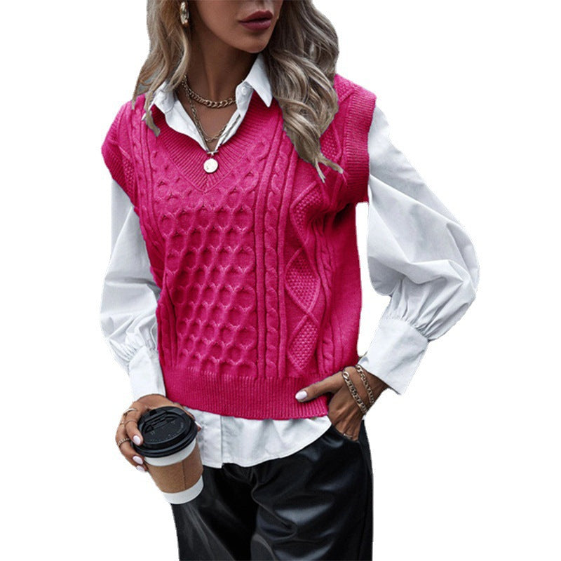 Street Wave Womens Cable Knit Vest Elegant Cozy Pattern