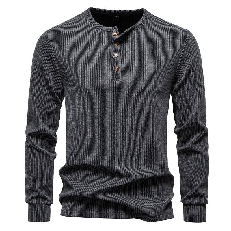 Street Wave Men's Long Sleeve Henley Shirt With Textured Stripe Pattern For Casual Comfort