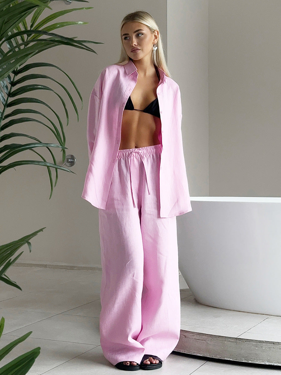 Street-Wave Linen Set For Women Relaxed Wide Top And Pants Effortless Chic Comfort