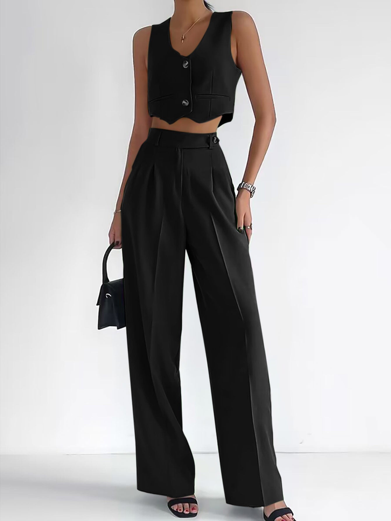 Street-Wave Women's Sleeveless Top Two-Piece Set With Wide-Leg Pants Flattering Fit