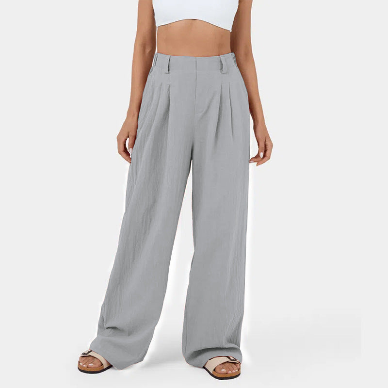 Street-wave Women's Wide-Leg Chino Pants With Elegant Pleats And Practical Side Pockets