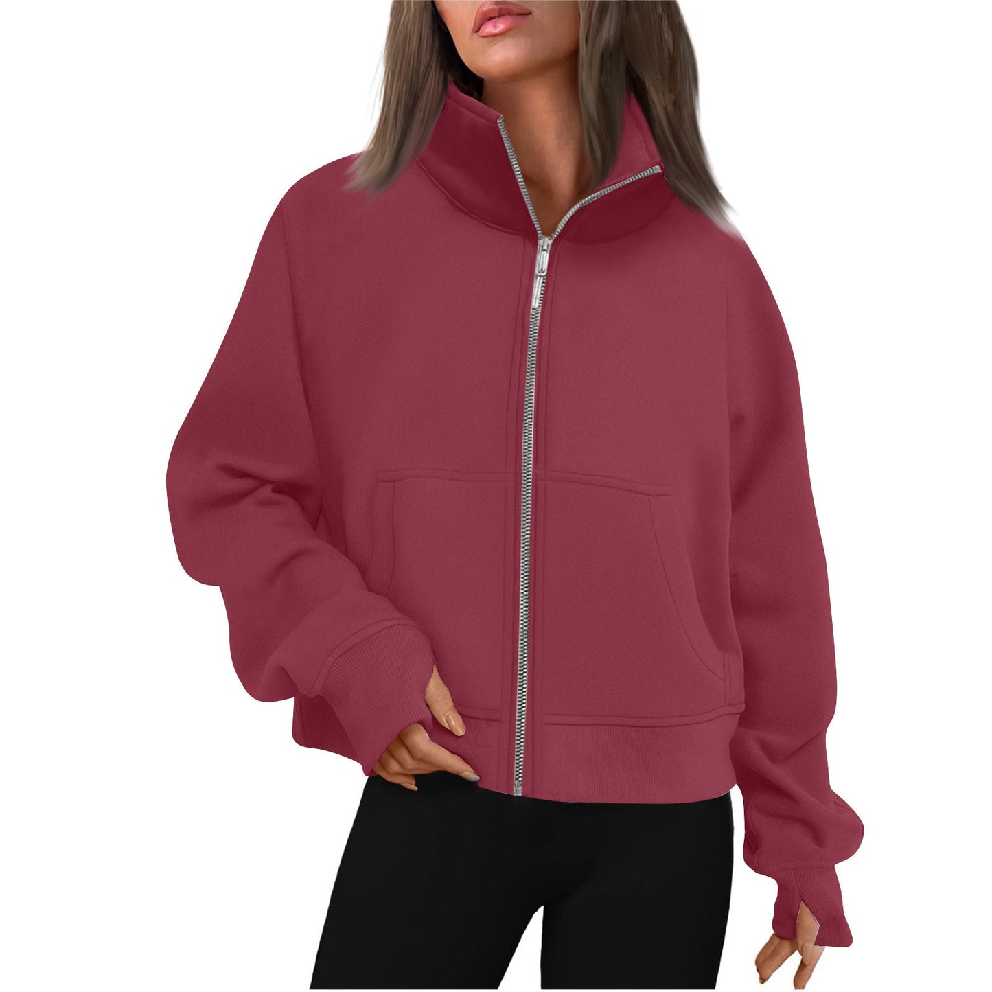 Street-Wave Women's High Collar Sweatshirt Jacket Cozy Everyday Wear For Comfort And Warmth
