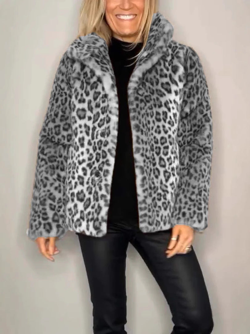 Street Wave Leopard Print Faux Fur Coat For Women Oversized Fit Lapel Collar Luxurious Style