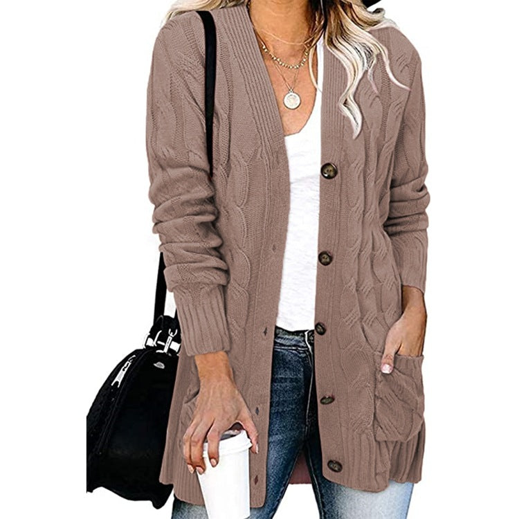 Street-wave Cable Knit Cardigan With Pockets For Women Cozy Soft Cotton Blend Chic All Season
