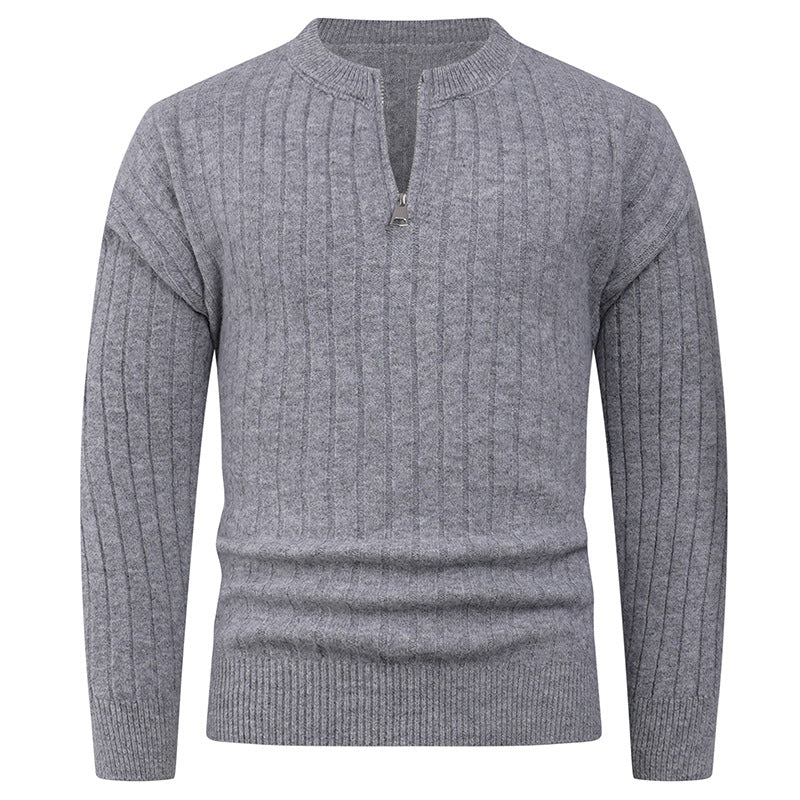 Street-wave Men High Neck Zip Knit Pullover Breathable Cozy Winter Sweater For Everyday Style
