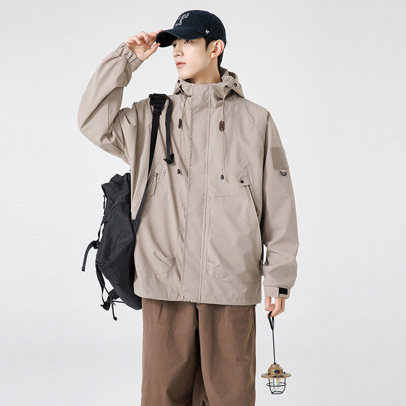 Street-wave Men's Windbreaker Jacket With Adjustable Hood Water Resistant Practical Pockets Urban Explorer Edition
