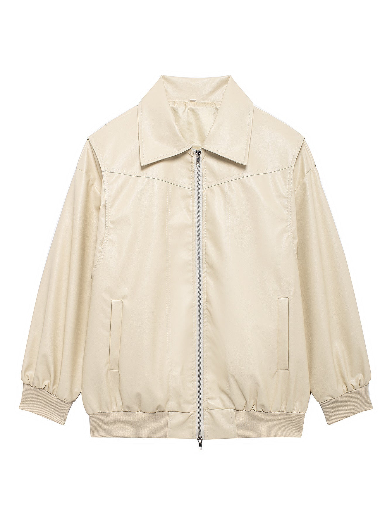Women Faux Leather Jacket Street-Wave Casual Fit With Elastic Hem For Urban Style Lovers