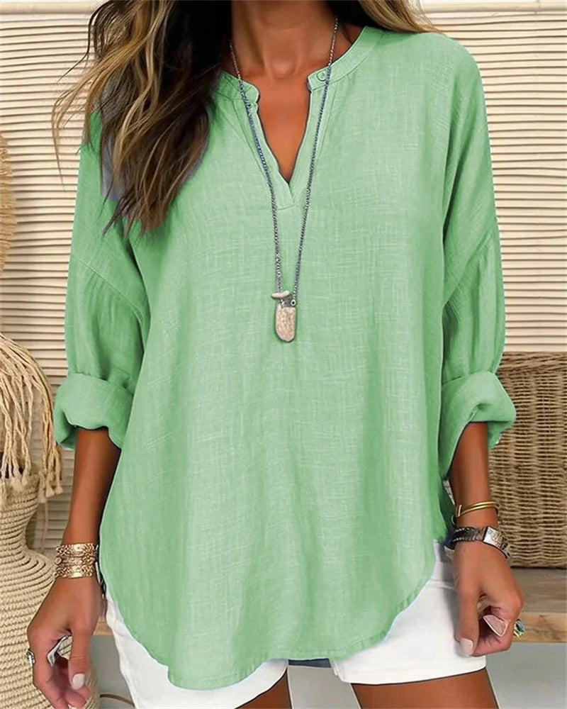Street-Wave Women's Long Sleeve Shirt Effortless Breathable Cotton Linen Blend