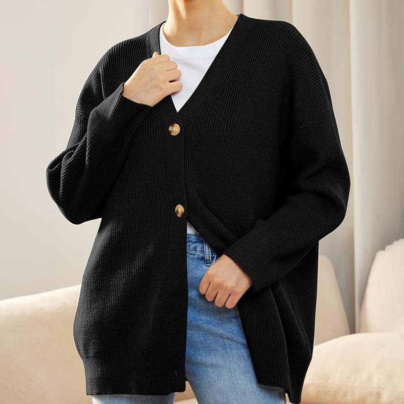 Street-Wave Classic Knit Cardigan For Everyday Women Button Front Cotton-Acrylic Blend Cozy Warmth