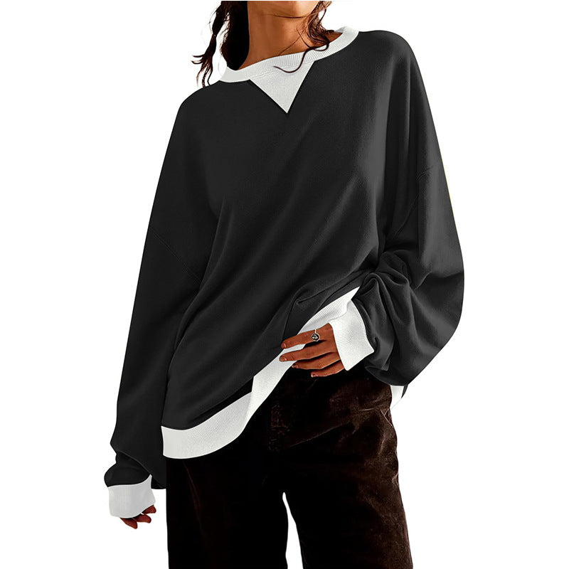 Street-Wave Women's Relaxed V-Neck Sweatshirt With Contrast Trim For Casual Everyday Wear