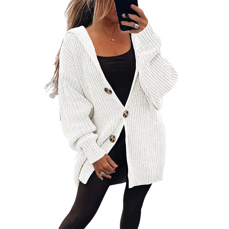 Street Wave Women's Oversized Knit Cardigan With Wooden Buttons Cozy Soft Comfort