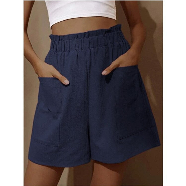 Street-Wave Heidi Mode Breathable High Waist Cotton Linen Shorts For Women With Pockets