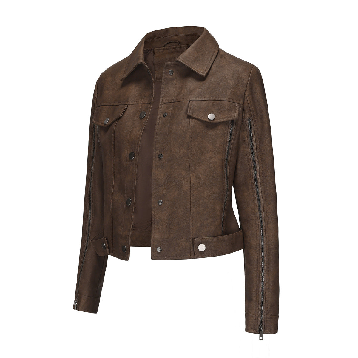 Streetwave Womens Faux Leather Short Jacket With Zipper Details For Trendsetting Style