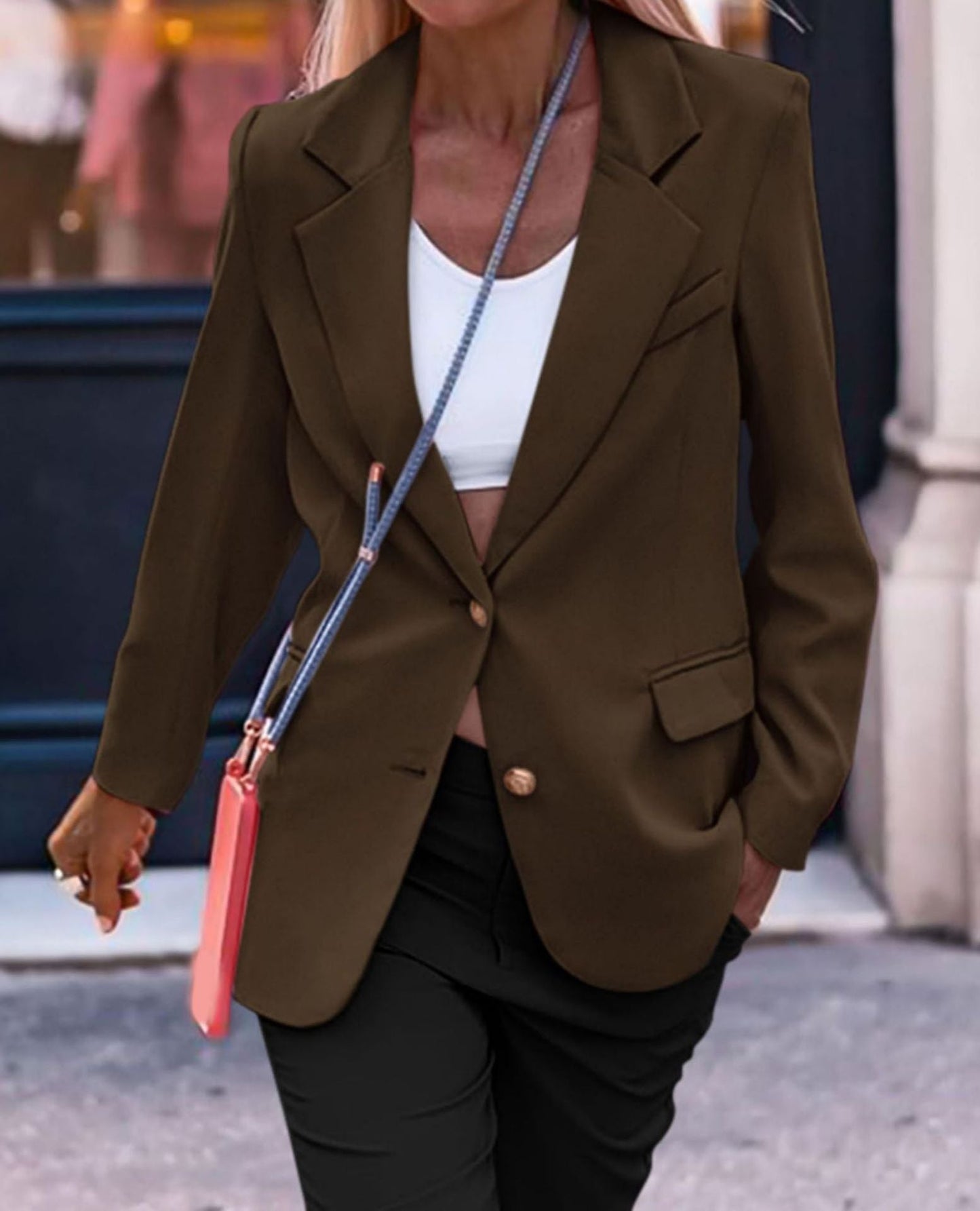 Street-wave Women Tailored Blazer With Gold Buttons Elegant Single Breasted Office Jacket