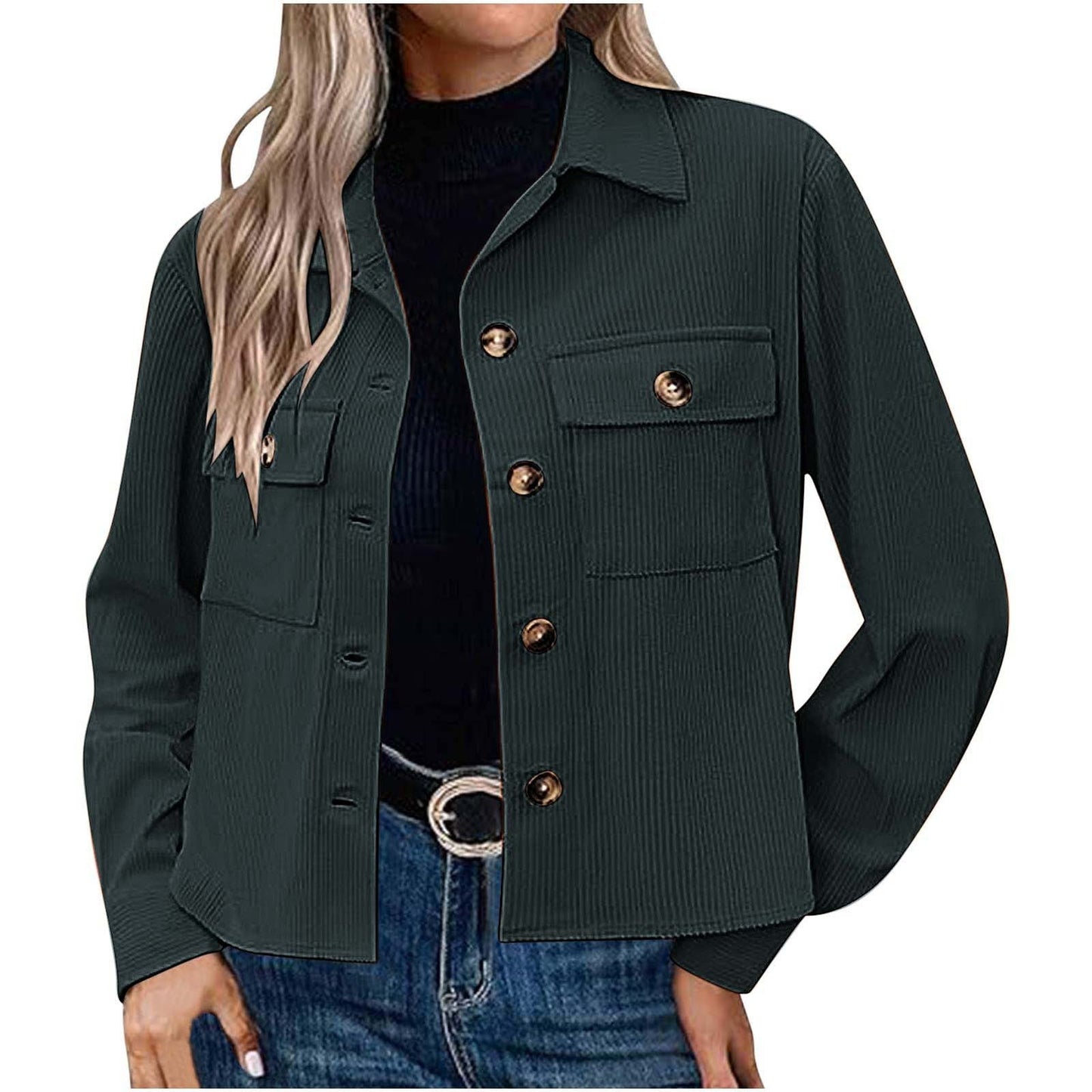 Street-wave Women's Utility Jacket with Durable Corduroy and Multi Pocket Design for Everyday Style
