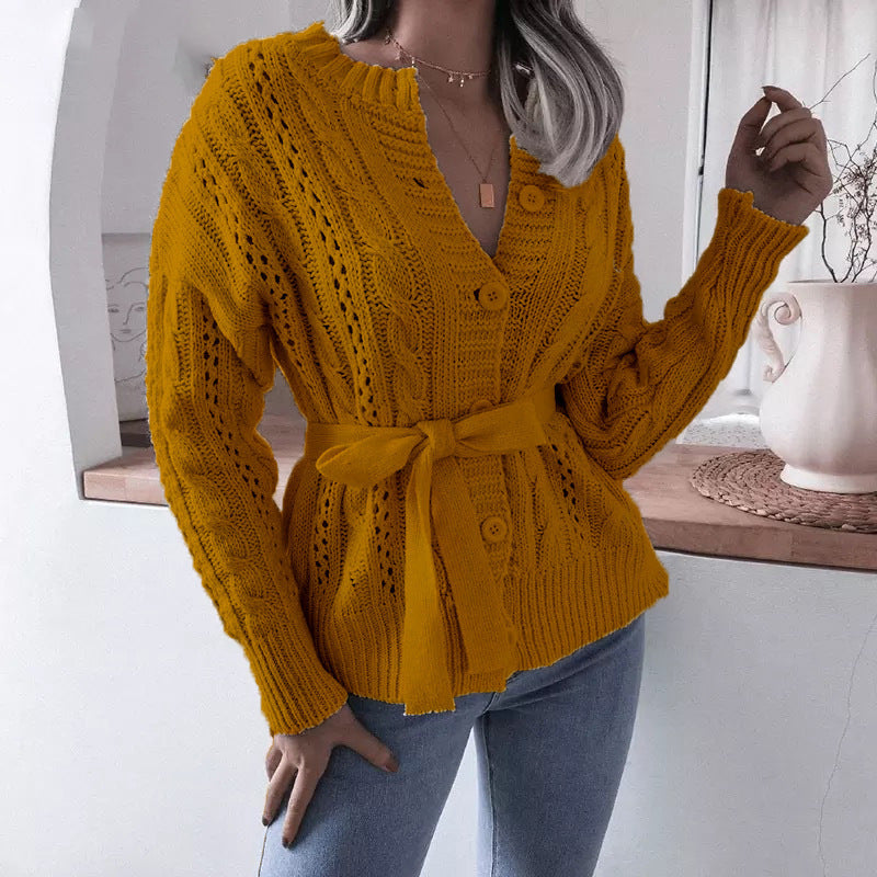 Streetwave Women's Belted Knit Cardigan With Bold Pattern For Everyday Comfort Wear
