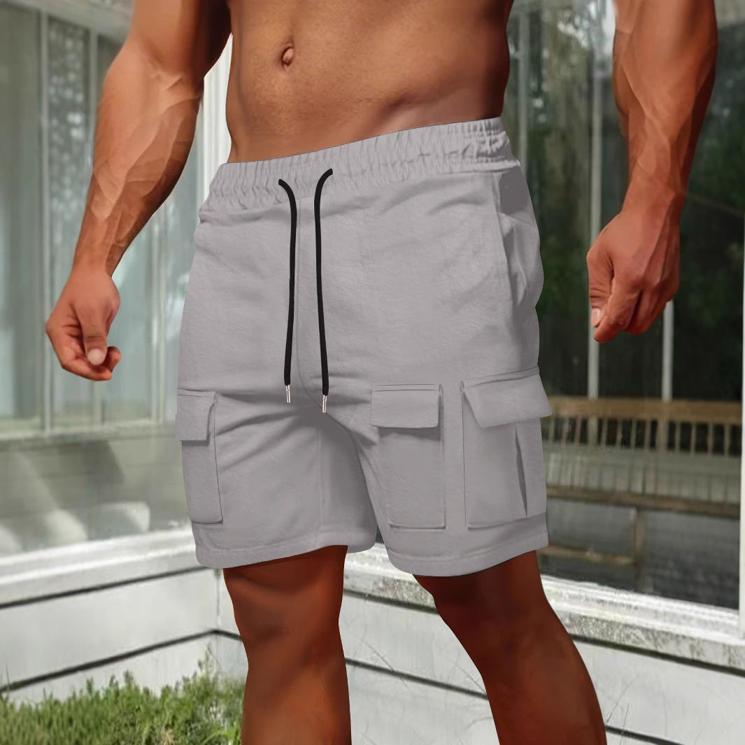 Street-Wave Mens Cargo Shorts Olive Relaxed Fit Breathable Elastic Waist Pockets