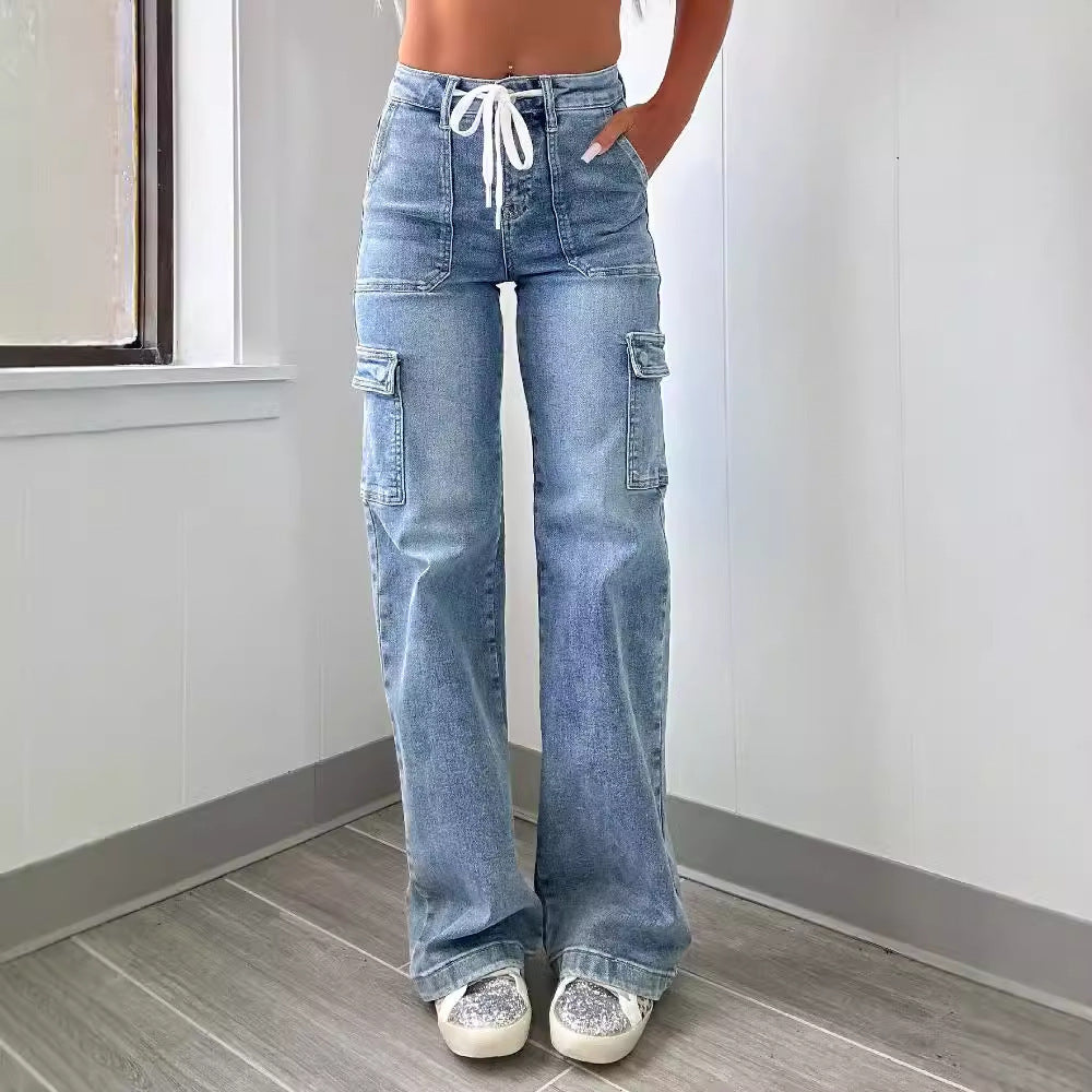Street Wave Cargo Jeans For Women With Practical Pockets And Wide Leg Comfort Everyday Street Style