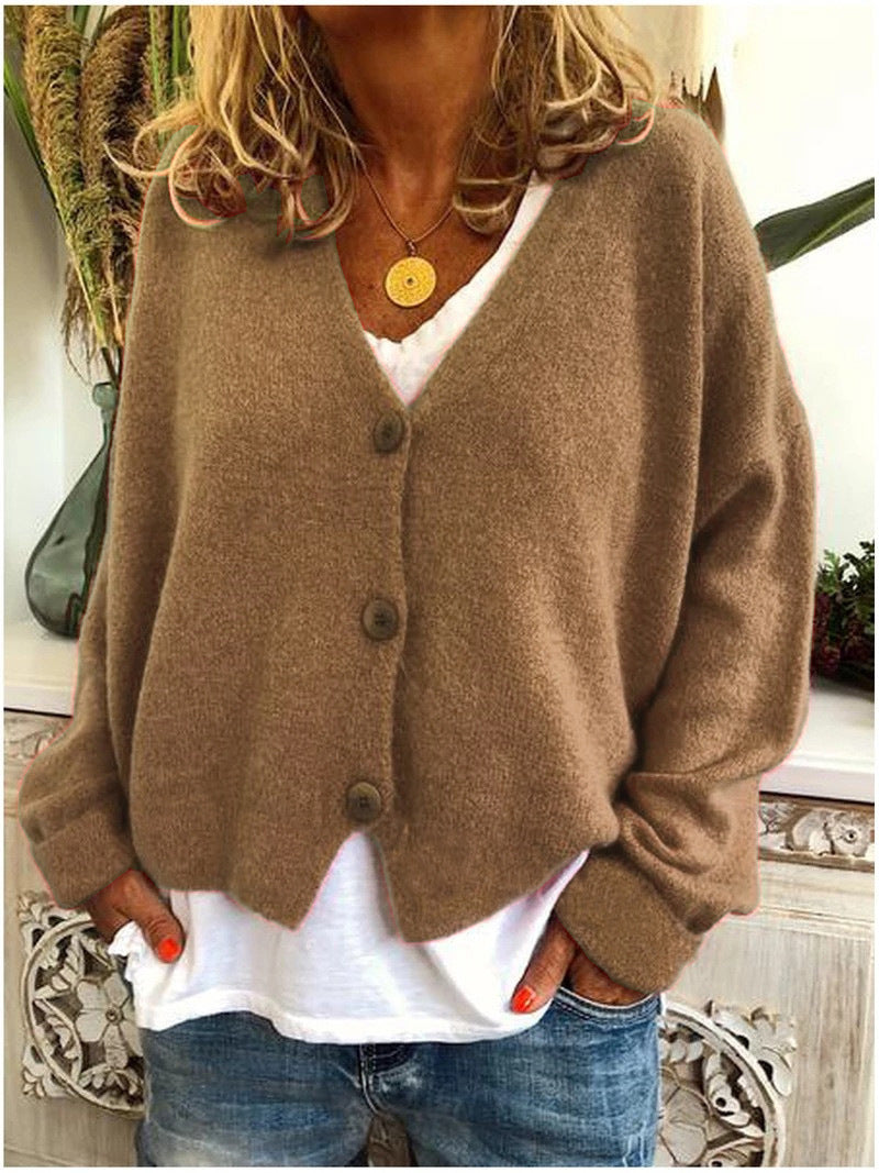 Womens Knit Cardigan Open Front With Button Closure Street-Wave Cozy Casual Everyday Essential