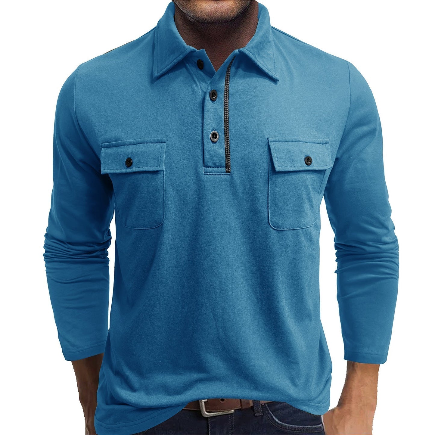 Men's Long Sleeve Polo Shirt Cotton Blend Regular Fit With Dual Flap Chest Pockets Nordisk Flair