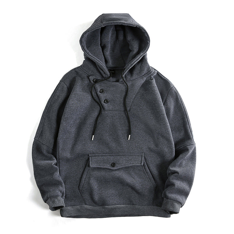 Street Wave Mens Casual Hoodie With Button Details And Practical Front Pocket For Everyday Comfort