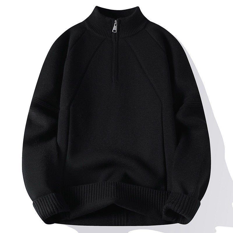 Street-Wave Men's High Collar Zip Knit Pullover Cozy Versatile Winter Sweater Premium Warmth