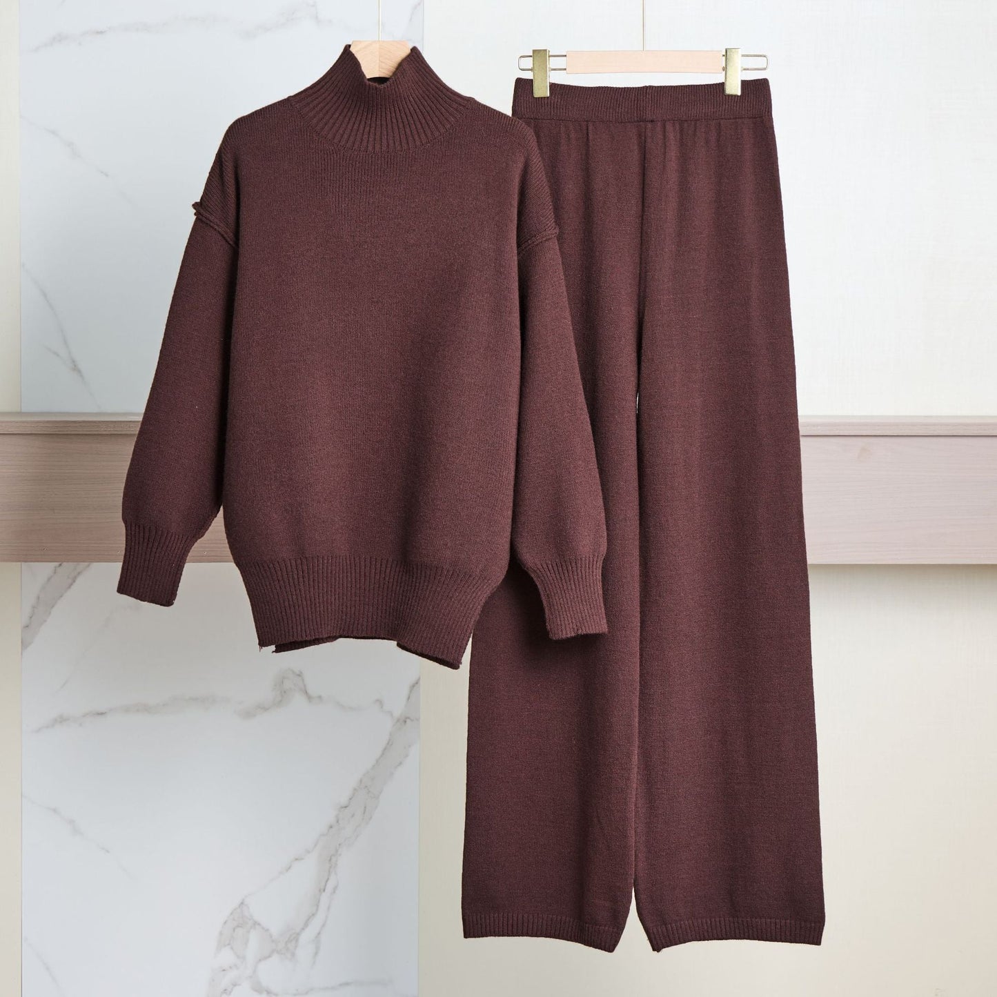 Street-Wave Women's Cozy High-Neck Knit Set With Relaxed Wide-Leg Pants For Effortless Style
